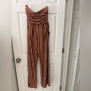 Heart ❤️ Hips Strapless Rust Brown & White Striped Jumpsuit